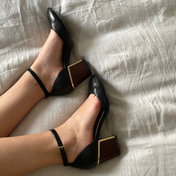 Calvin Klein black leather ankle strap block heels - Picture 2 of 12